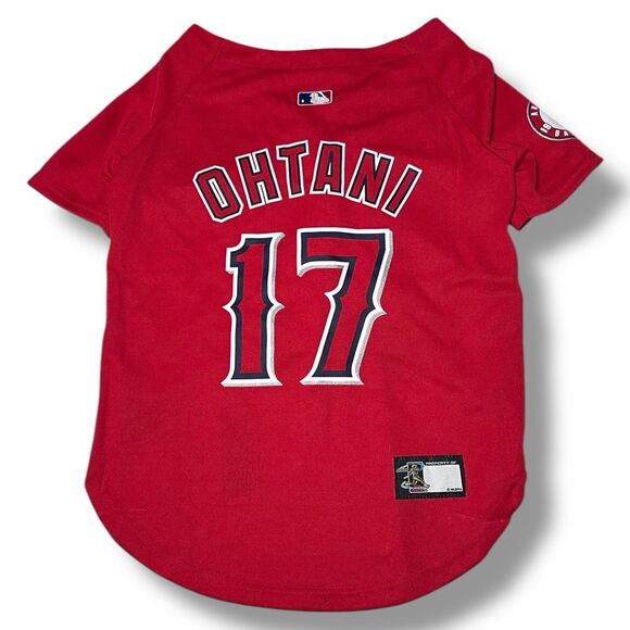 MLBPA SHOHEI OHTANI #17 Pet Dog Red T-shirt MLB Los Angeles Angels Size L - Picture 1 of 9